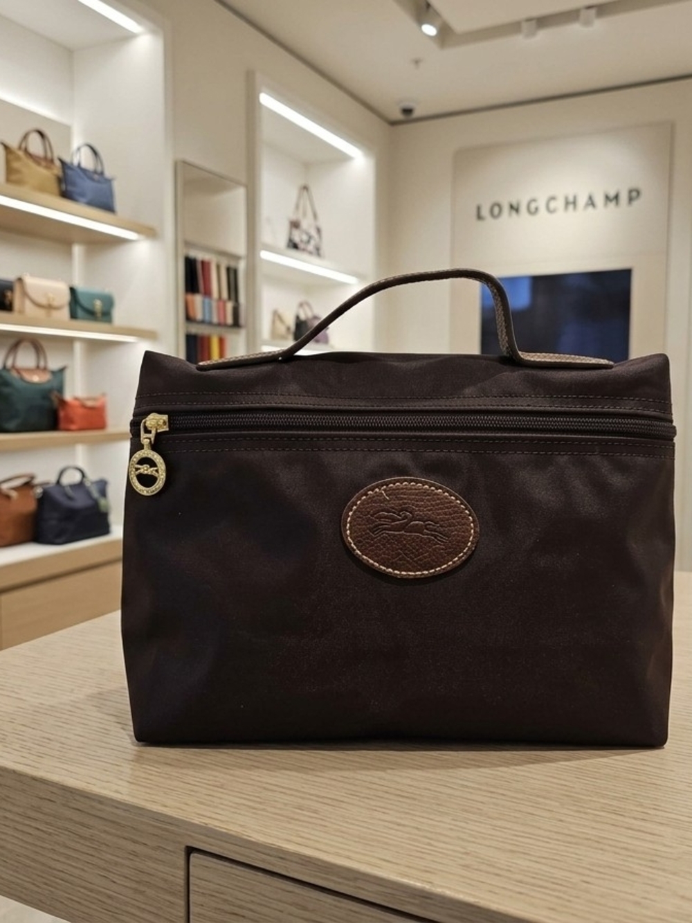 Longchamp Brown Nylon Bag with Leather Patch-LIKE NEW!